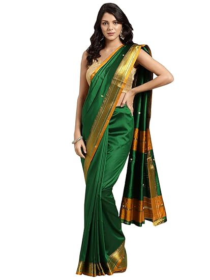 Poly Silk Green Woven Womens Saree