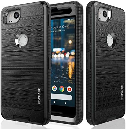 Google Pixel 2 XL Case, SOPKASE [IRON DEFENDER SERIES] Full body Protective Shock Reduction [Brushed Metal Texture] Heavy Duty Impact Resistant Case for Google Pixel 2 XL (2017) - Black