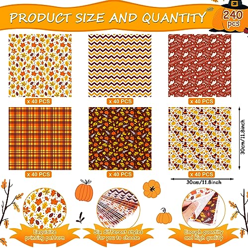 240Pcs Thanksgiving Wax Paper Dry Waxed Deli Paper Sheet 12x12 inch