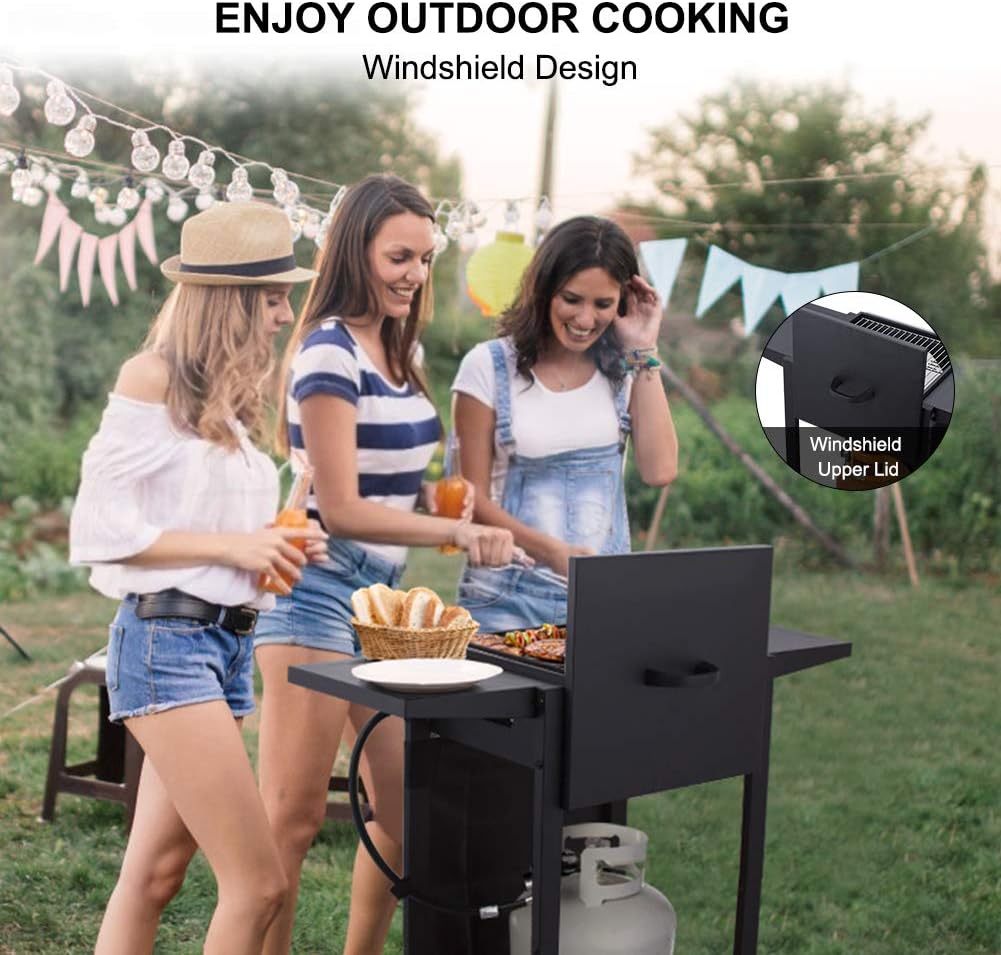 Camplux Propane Gas Griddle, Gas Grill and Griddle Combo, 22,000 BTU Outdoor Griddle 2 Burner Flat Top with 20 lb Connector, Black Windproof Lid and Movable Wheels for Home Camping Cooking Picnicking: Home Improvement