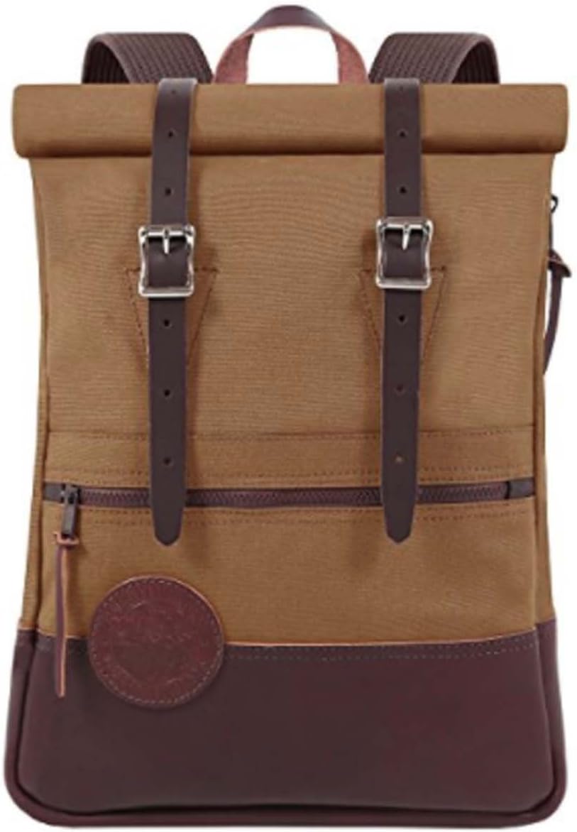 Duluth Pack Roll-Top Scout Pack, Canvas Travel Bag | Handcrafted Rugged Backpack | Premium American Leather for Outdoor, Hiking, Weekend, Men, Women, and More - Wax Khaki