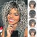 MERISIHARI Afro Curly Wigs Short Gray Synthetic Hair Heat Resistant Kinky Full Wigs for Women