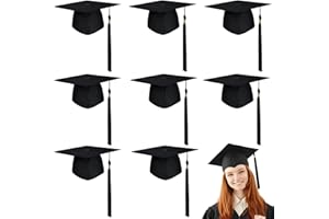 8 Pcs Black Graduation Cap with Tassel Adjustable Adult Graduation Hat for Women Men Graduation Supplies Fancy Dress