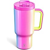 Meoky 32 oz Tumbler with Handle and Flip Straw, 100% Leakproof Tumbler with Lid and Straw, Stainless Steel Insulated Cup, Cupholder Friendly, Keeps Cold for 24 Hours (Carnival)