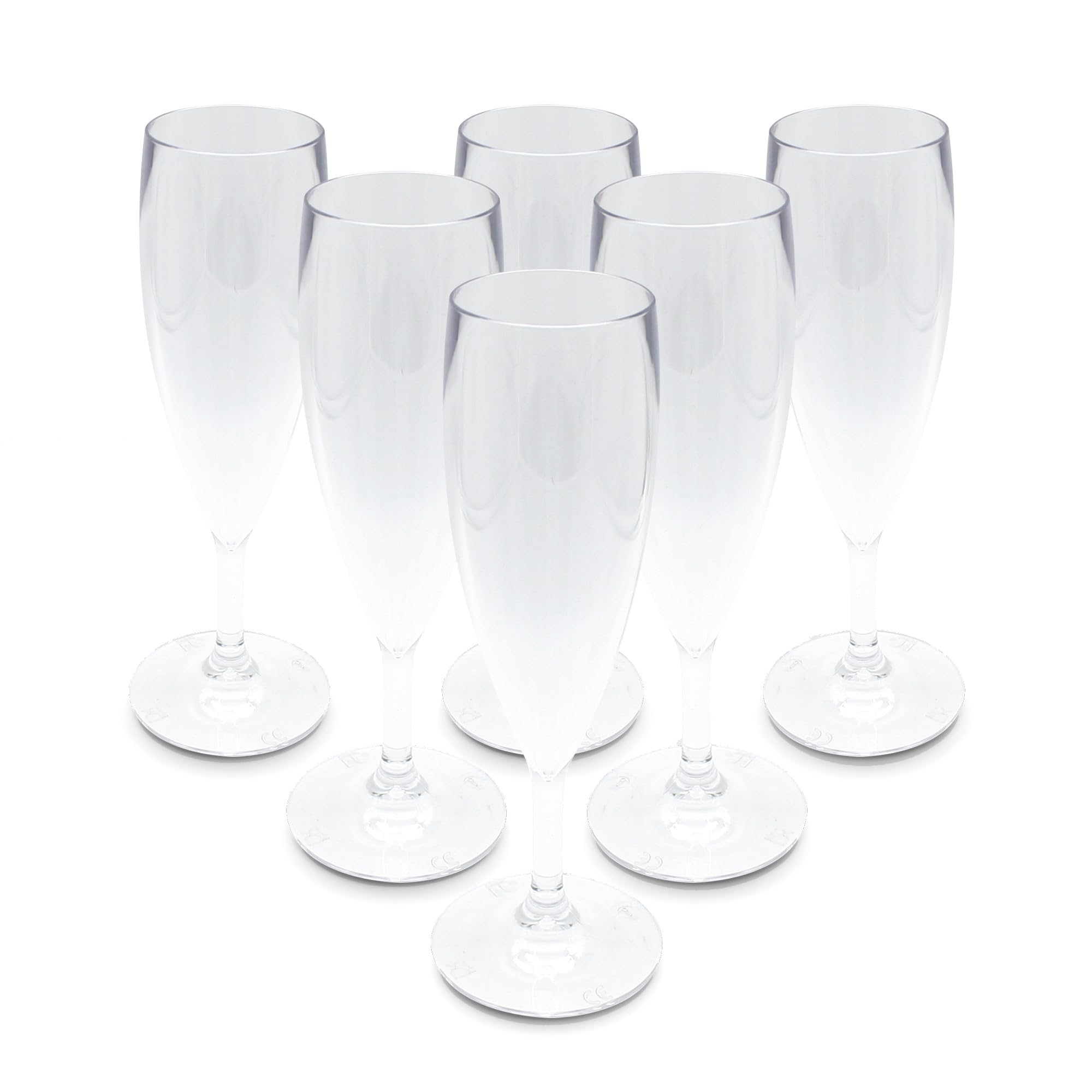 DOJA Barcelona | Plastic Champagne Glasses 160 ml | Pack 6 | Flute Glasses | 195 x 68 x 2 mm | Plastic Transparent Polycarbonate | Reusable Hard Plastic Cups | for Wedding Cups, Champagne