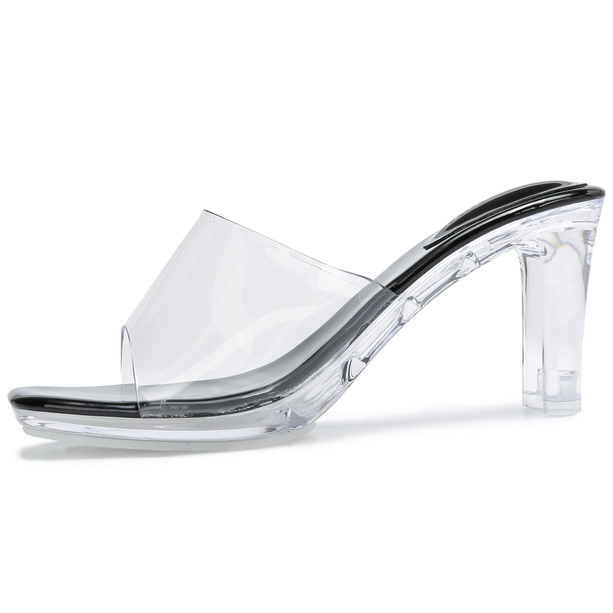 Photo 1 of NBUUNBU Chunky Heels for Women Clear Platform Heels Sexy Block High Heels Sandals Square Toe Open Toe Transparent Strap Comfortable Dress Shoes Slip on Mules