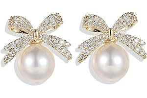 FRODETE Christmas Earrings For Women Pearl Bow Earrings Xmas Jewelry Holiday Outfits Stocking Stuffers Christmas 2025 Holiday Accessories