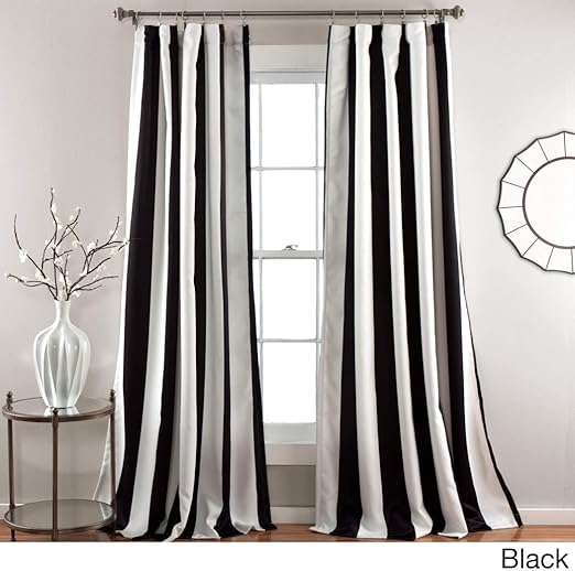 Amazon Com 2 Piece 84 Inch Bold Black White Rugby Stripes