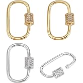 PH PandaHall 4pcs 18K Gold Plated Carabiner Lock 2 Colors Oval Screw Lock Charms Clip Small Micro Pave Cubic Screw Necklace Link Connector Golden Snap Clips for Keychain Jewelry Making, 0.94x0.63inch