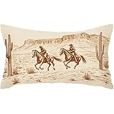 rkouqak Throw Pillow Covers Cowboy Horse Riding American Wild West Desert Beige Pillow Cases Cotton Linen Waist Lumbar Cushion Cover Sofa Home Decorative Rectangle 12x20 Inches
