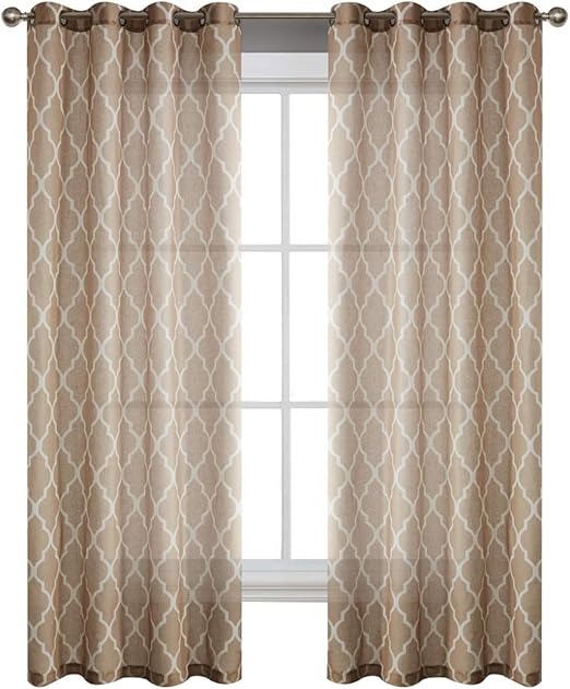 Amazon Com Taupe Moroccan Print Sheer Curtains For Bedroom Faux