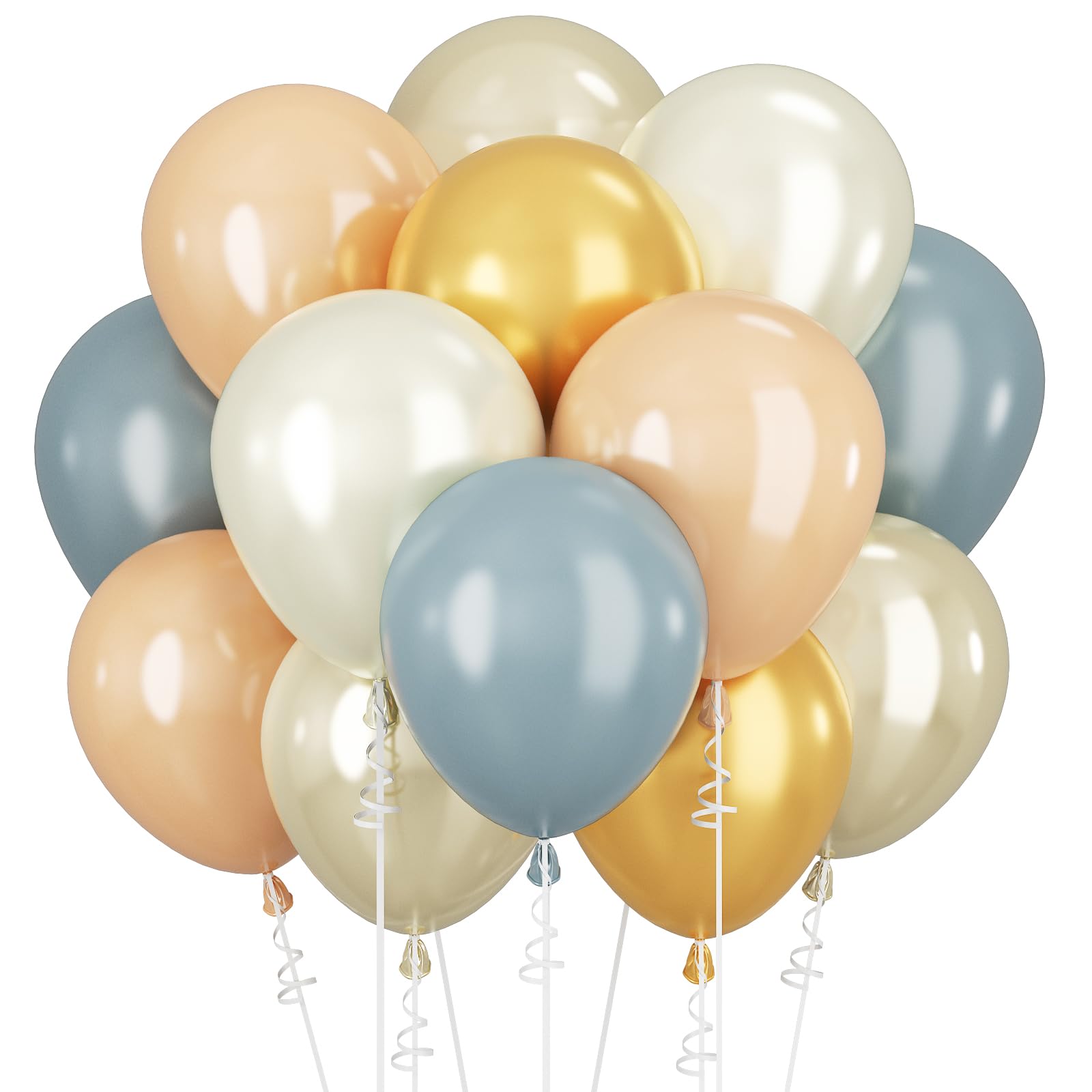 Dusty Blue & White Gold Balloons - Baby Blue, Brown, Beige, Neutral Double Layered - Pearl Sand & White - 12INCH Helium Latex Balloons for Arch, Bear Birthday Party Decorations