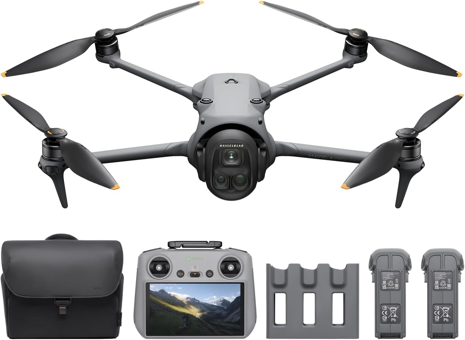 DJI Mavic 4 Pro Combo Fly More con DJI RC 2, drone con tripla fotocamera dotato di 100 MP fotocamera Hasselblad con CMOS 4/3, trasmissione video a 30 km, volo fino a 51 minuti, hub di ricarica e altro
