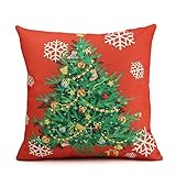 Homar Pillow Covers - Christmas Tree Decorative Throw Pillow Case - Washable Square Red Cotton Linen Pillowcase Standard Size 18 x 18 with Hidden Zipper Perfect for Couch Home Decorative