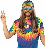 iZoeL Hippie Costume Set Men Women 60s 70s 80s Retro Peace Necklace Wig Headband view 4