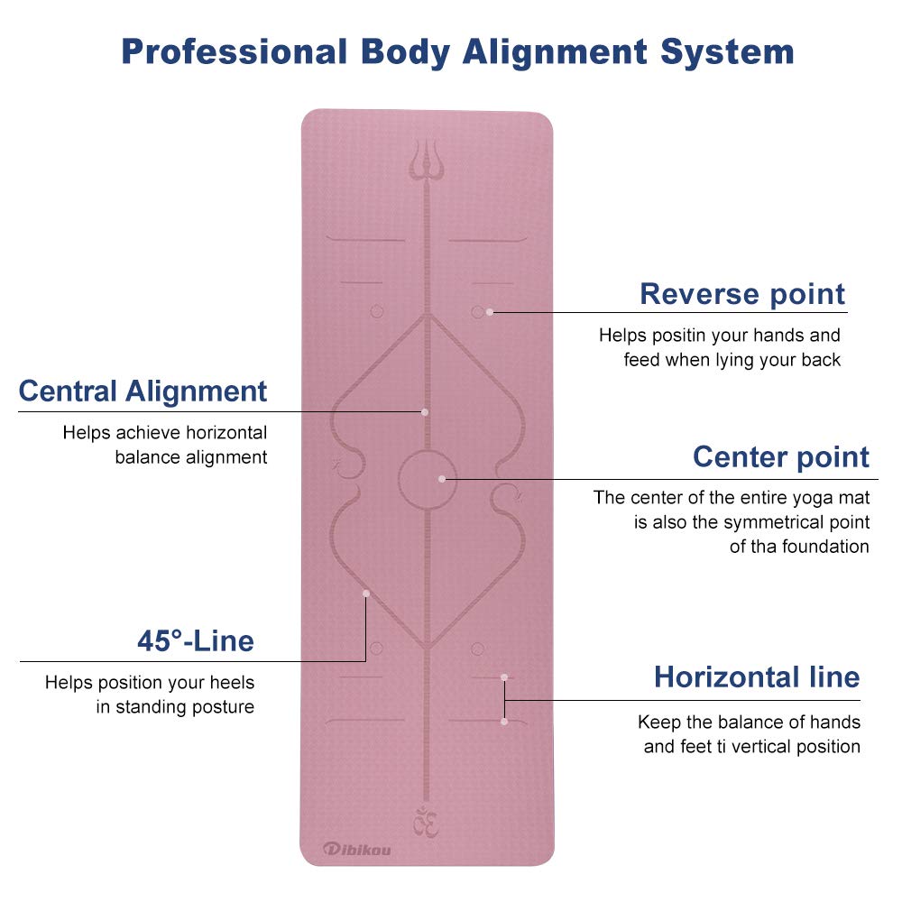 dibikou Yoga Mat 1/4 inch Eco Friendly TPE Alignment Lines Yoga Mat Double Layers Non Slip Tear