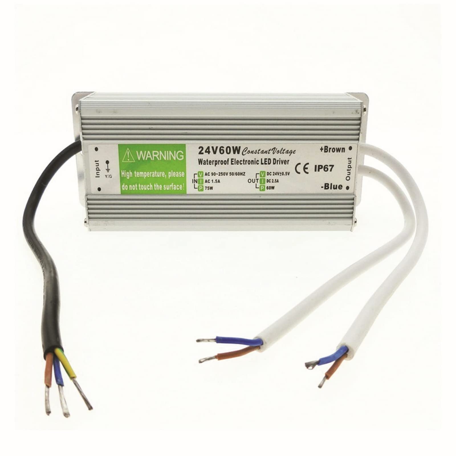LED Transformer DC24V AC 110-250V Input Power Supply 60W Waterproof IP67 Driver in Aluminum Alloy Suitable for LED Strip ligting, LED Module and Outdoor Use
