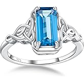 Celtic Knot Ring Sterling Silver 14K Yellow Gold Plated Lucky Trinity Emerald Cut Engagement Rings Amethyst/Peridot/Aquamarine/Ruby/Blue Topaz/Green Emerald/Sapphire Solitaire Signet Ring for Women