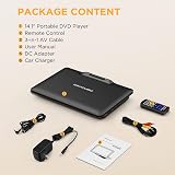 DBPOWER 16.9 Portable DVD Player 14.1 HD Screen 5000mAh Battery USB SD view 8