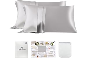 PROMEED 23 Momme Kids Silk Pillowcase 2 Pack with Free Laundry Bag, Natural Grade 6A+ Mulberry Silk Travel Toddler Pillow Case Set of 2, Zipper (Toddler/Travel 13"x18", Light Grey)
