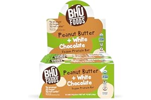 BHU FIT BHU FOODS Vegan Protein Bars - Organic Keto Snack - Low Carb & Low Sugar, Grain & Gluten free, Dairy-free & Non-GMO (Peanut Butter White Chocolate)