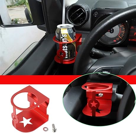 Amazon 新型 スズキ ジムニー Suzuki Jimny 19 カップホルダー フロントカップドリンクホルダーフレーム フロントウォーターカップホルダー ダッシュボードウォーターカップブラケット ジムニーパーツ アクセサリー おしゃれ アルミ合金 レッド シフトレバー 車