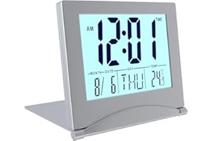 MMOBIEL Digital Clock LCD Travel Alarm Foldable with Backlight – Day, Date and Temperature Indication – Digital Alarm Clock f