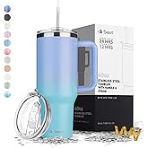 tweevo 40 oz Tumbler With Handle and Straw Made of Stainless Steel - Double Wall Vacuum Insulated Tumbler With Lid - Sweat Proof Easy Grip, BPA-Free, Dishwasher Safe Tumbler (Misty Blue)