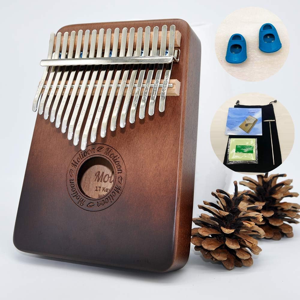 Molioon 17 Keys Kalimba Mahogany Body Thumb Piano solid wood mbira keyboard instrument (Brown-Circle)