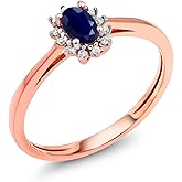 Gem Stone King 0.38 Ct Oval Blue Sapphire White Diamond 18K Rose Gold Ring
