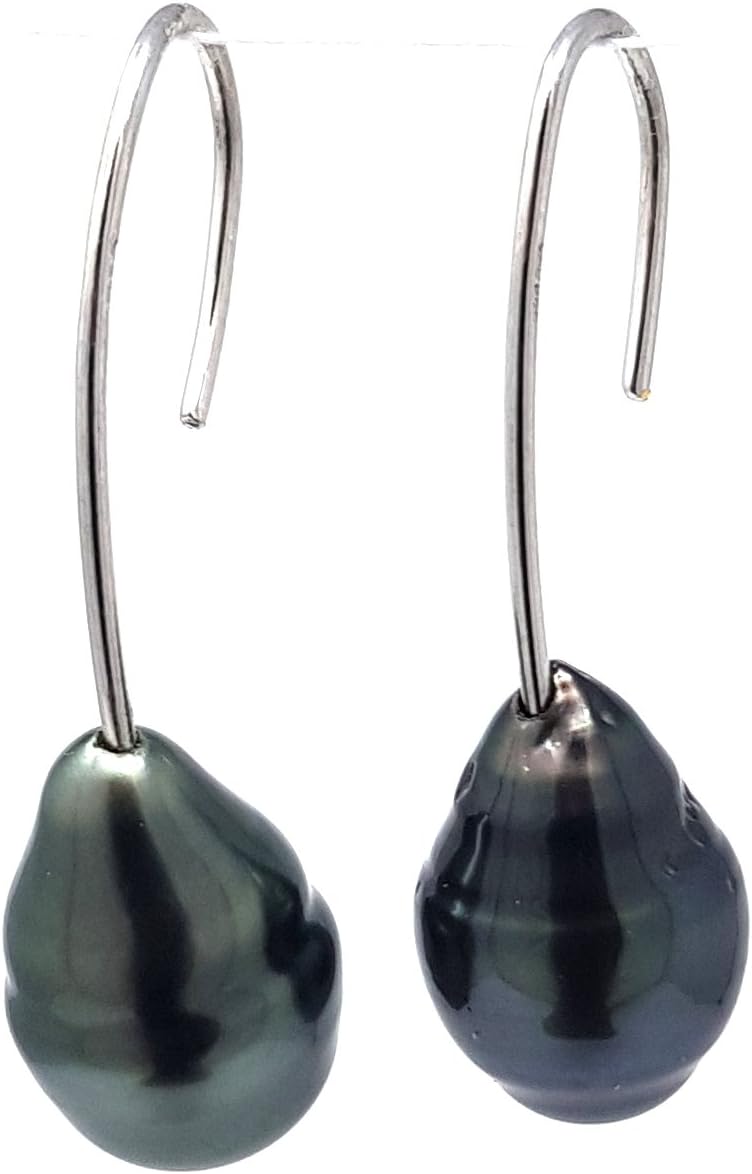 Tahitian Pearls Earring/Earrings 925 Silver Rhodium-Plated with 3/8-Inch 10 mm Natural Tahitian Pearl with Presentation Box (10460 6000)