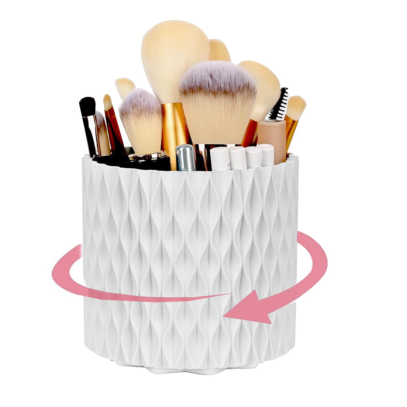 Ieron Brush Holder 360 Rotating Makeup Cosmetics Organiser Large Capacity Storage Box 5 Slot Multi-purpose Holder Classic Style White