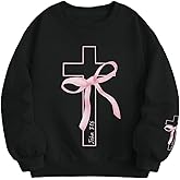 Lubpow Girls Christian Sweatshirt Kids Cute Pink Bow Sweatshirts Teens Aesthetic Cross Graphic Long Sleeve Shirt Pullover Top
