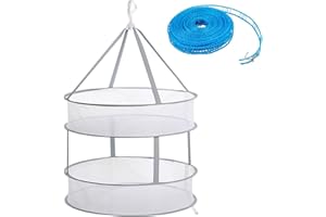 WisePoint Hanging Drying Net, 2 Layer/3 Layer Flat Drying Rack with a Clothesline, Sweater Drying Rack Flat Foldable Mesh Drying Rack Dry Rack for Clothes, Socks, Sweater, Underwear (2 Layer), White