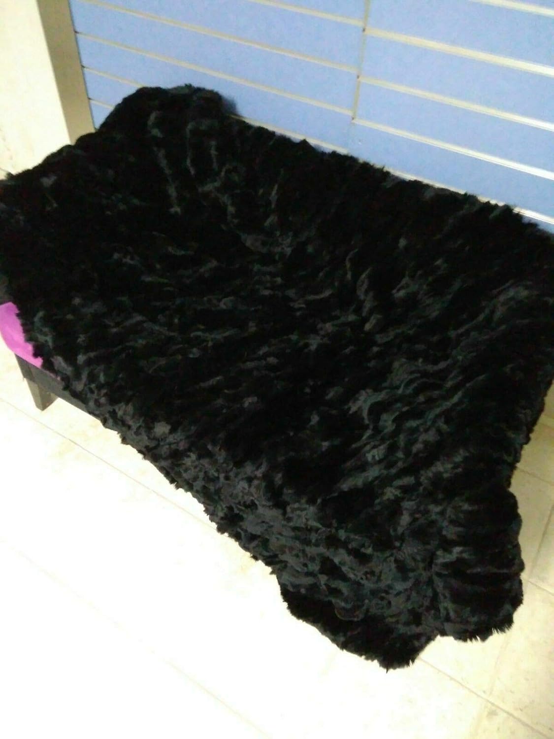 Real Black Rex Rabbit Fur Throw Plate Rug Spread Skin