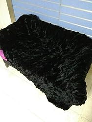 Seek4comfortable Real Black Rex Rabbit Fur Throw