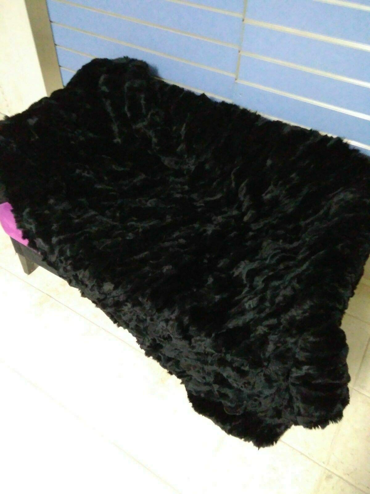 Seek4comfortable Real Black Rex Rabbit Fur Throw