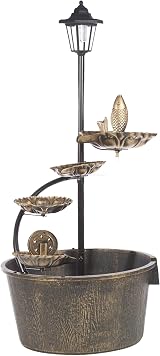 GardenKraft Cascading Water Fountain with Solar Lamp Post 90cm x 41cm