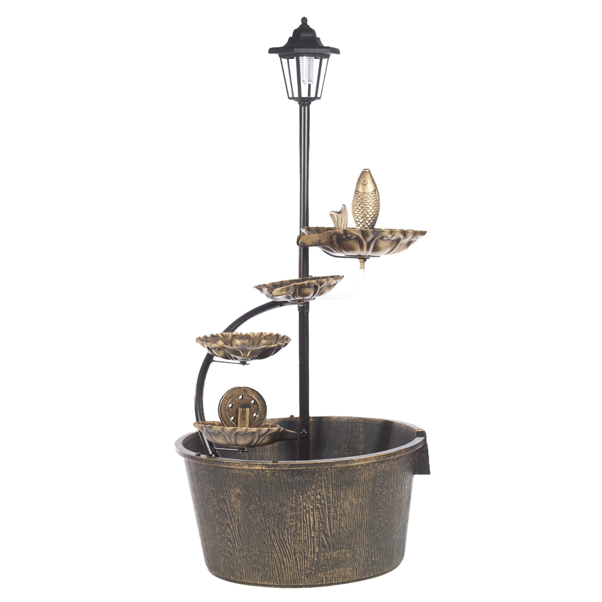 GardenKraft 12260 Cascading Water Fountain And Pump/Mains Operated With Solar Lamp Post Light Feature/Unique Decorations/Garden Water Feature / 90cm x 41cm