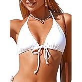Women's Triangle Halter Solid Bikini Top String Bathing Suit Tops