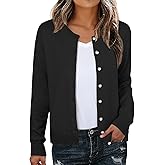 GRECERELLE Women's Cardigan Sweater Lightweight Casual Long Sleeve Crew Neck Button Down Knit Cardigans, S-2XL