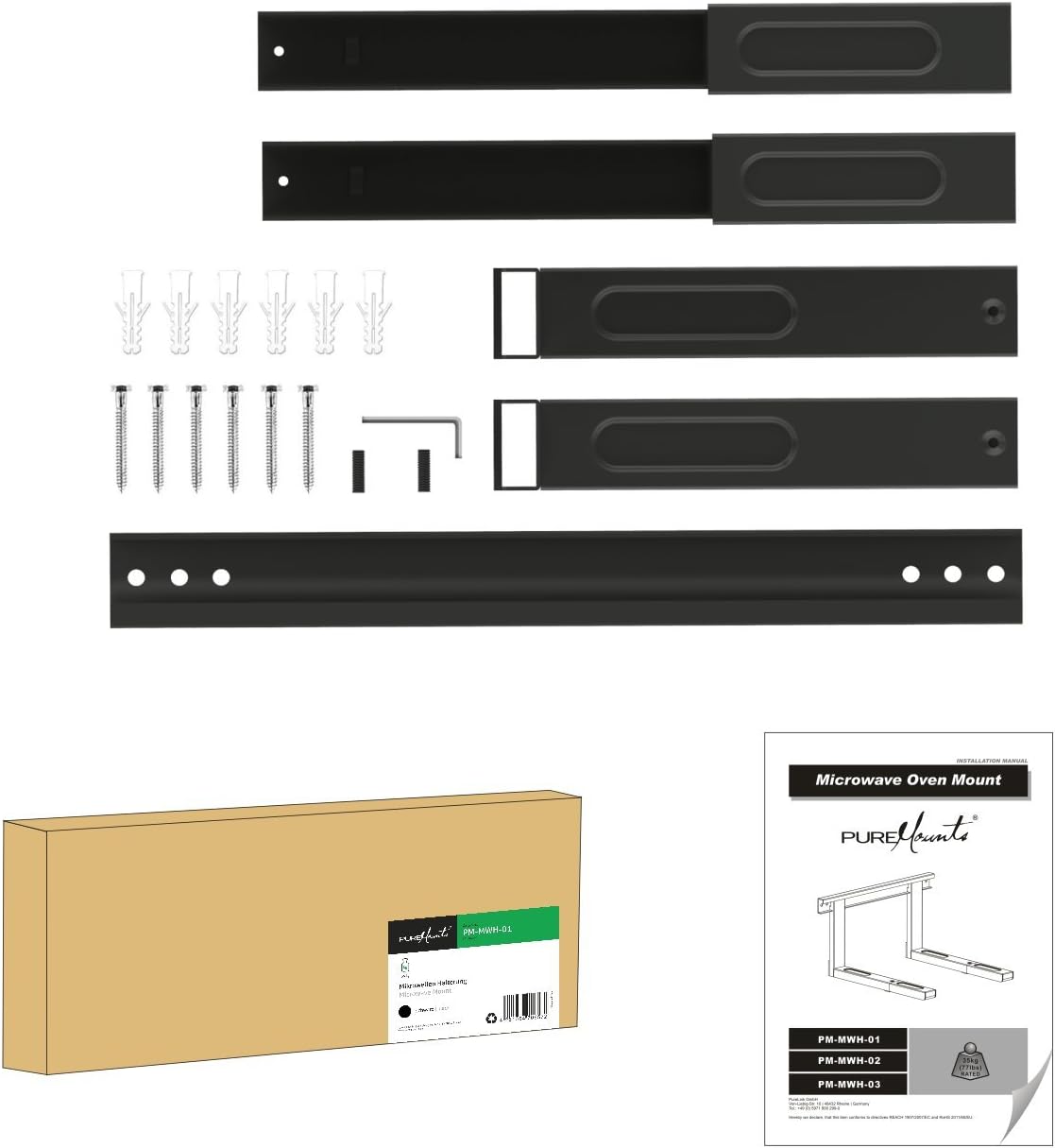 PureMounts/mikrowellenh Universal Wall Mount Adjustable Length Arrow PM-MWH-01, Black - Image 5