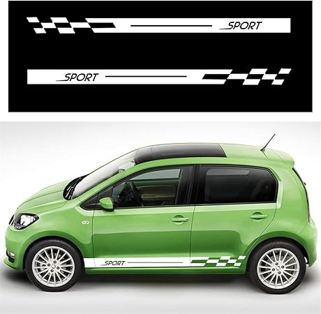 Amazon 車のサイドステッカー Skoda ストライプデザイン スタイリッシュストレートライン カッティング防水スカート装飾デカール 103 8 1 11cm White Aペア 車 バイク 車 バイク