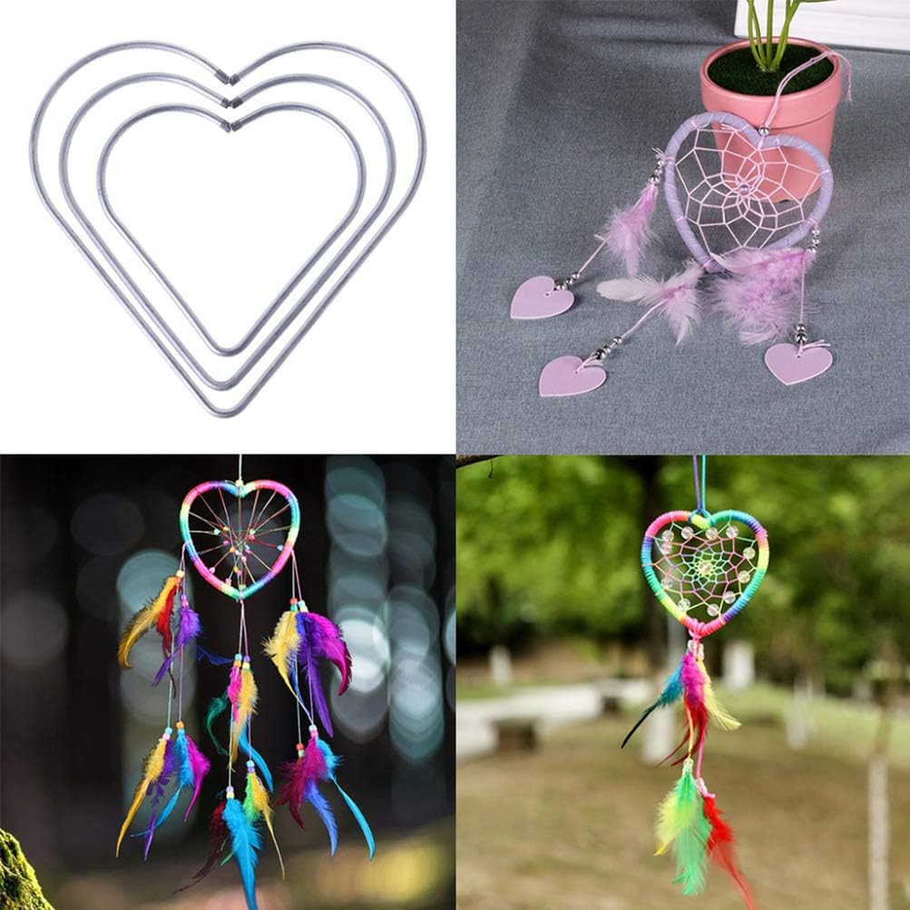 Garneck 9PCS DIY Craft Heart Shaped Iron Metal Ring Hoop for Dream Catchers and Macrame 8cm, 10cm, 12cm, Silver, Medium - Image 3