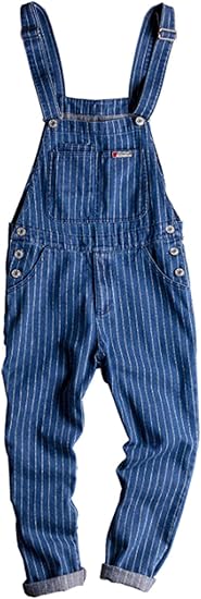Amazon イダク メンズ 男性 オーバーオール ストライプ デニム パンツ 流行 ハーレムパンツ ゆったり 通学通勤 カジュアルパンツ ロングパンツ 通販