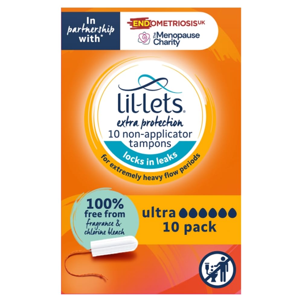 Lil-Lets Non-Applicator Ultra Tampons, 10 Count (Pack of 1), For Extremely Heavy Flow, 6 Droplets, Plant-Based, SmartFit™ Non-App Tampon