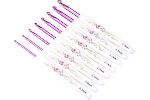 8 PCS Aluminum Crochet Hook Set with Soft Floral Print Plastic Handle,Smooth and Durable Knitting Needles,Ergonomic Design Cr
