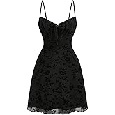 Verdusa Women's Gothic Floral Print Short Cami Dress Tie Front Lettuce Trim Mesh Sleeveless A Line Dresses