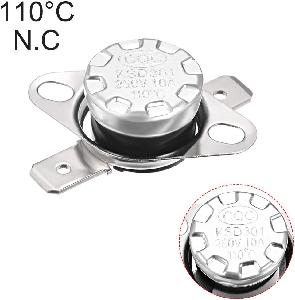sourcing map KSD301 Thermostat 110°C/230°F 10A Normally Closed N.C Adjust Snap Disc Temperature Switch for Microwave,Oven,Coffee Makers 5pcs,Bakelite Material - Image 5