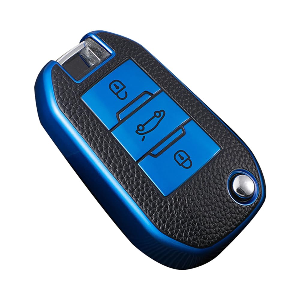 KUNIO Flip Key Fob Cover for Peugeot 5008, 208, 308 & More - TPU Key Cover Case, 3 Buttons, Blue